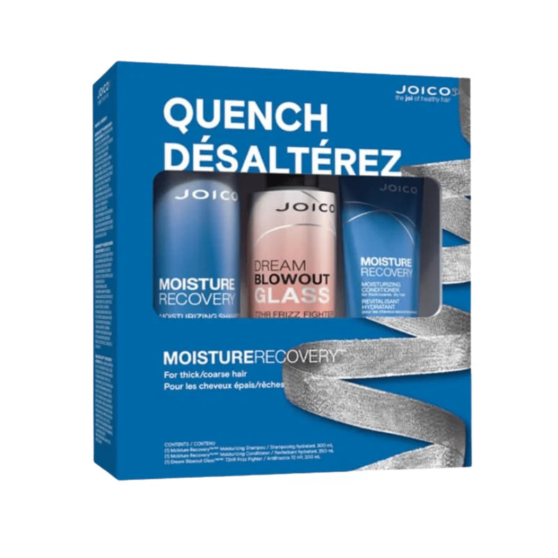 Joico hair care product set packaging with three bottles on a blue background