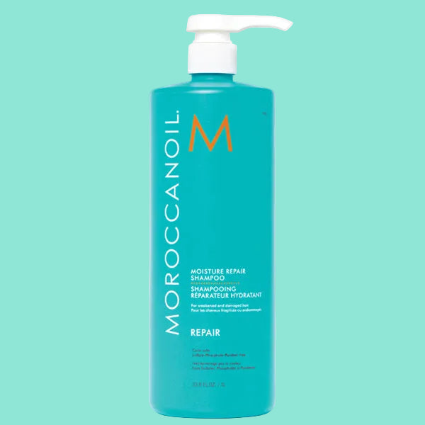 Moroccanoil shampoo bottle on a white background