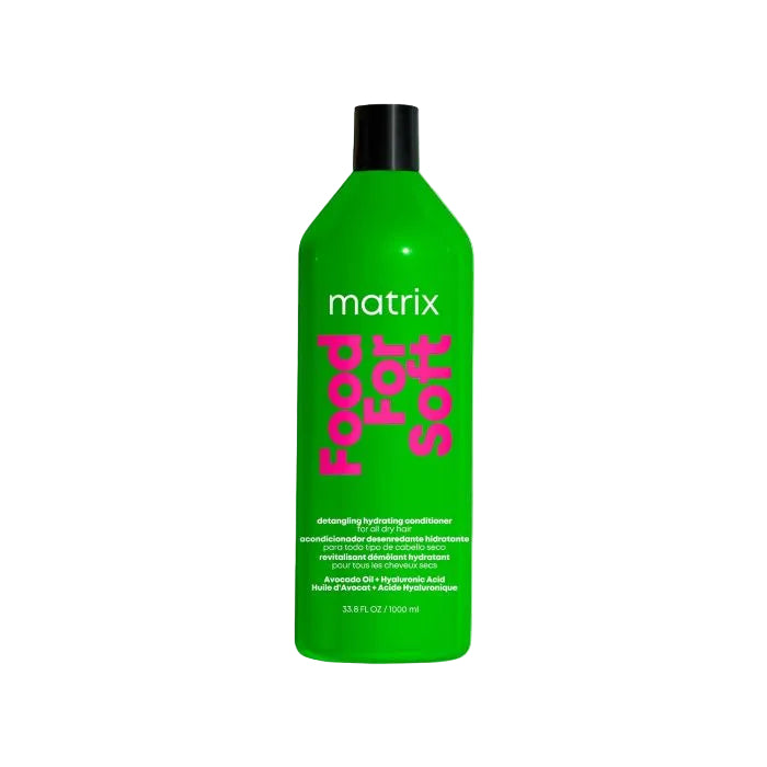 Green bottle of Matrix Food for Forte conditioner on a white background
