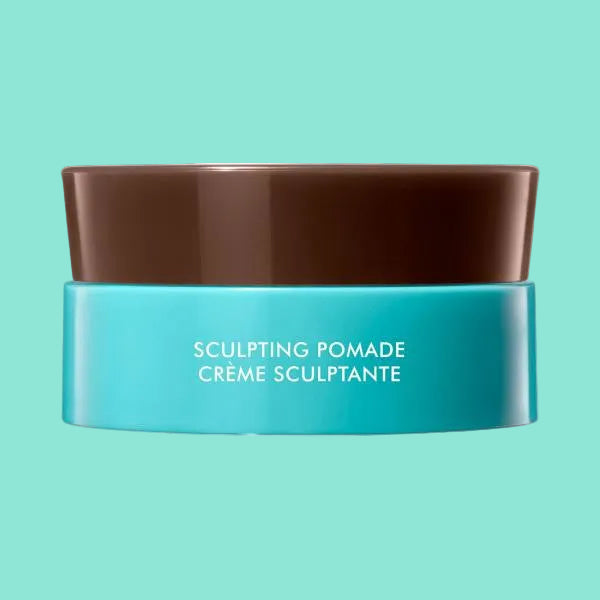 Sculpting pomade container with brown top and blue body
