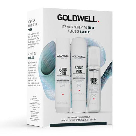 Goldwell Dualsenses Bond Pro Set packaging, containing two bottles of shampoo and conditioner, with brand and product information on the label.