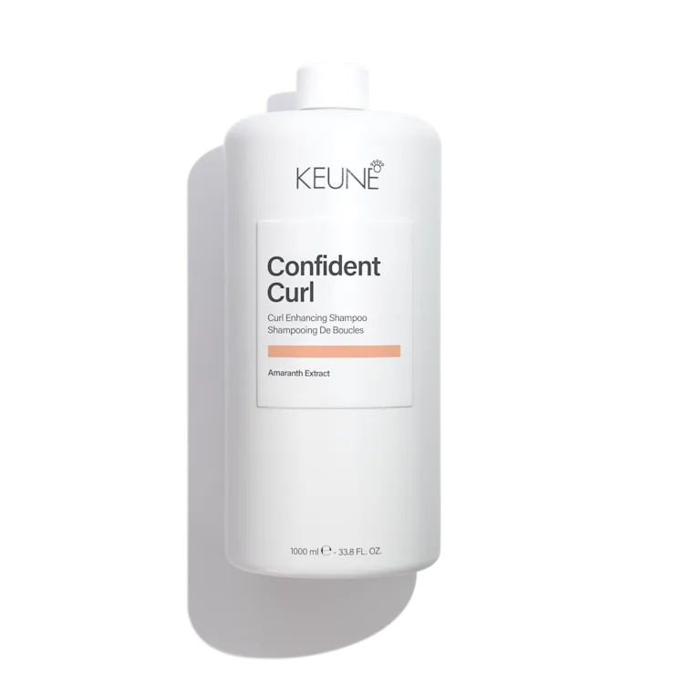 Keune Confident Curl shampoo bottle on 