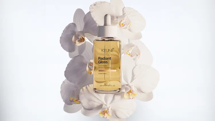 Keune Radiant Gloss bottle surrounded background