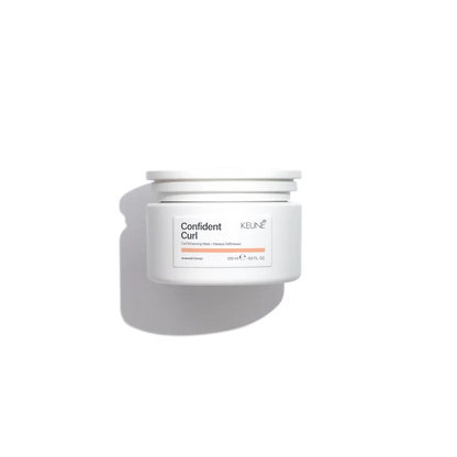 Keune Confident Curl hair product jar on a white background
