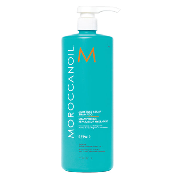 Moroccanoil shampoo bottle on a white background