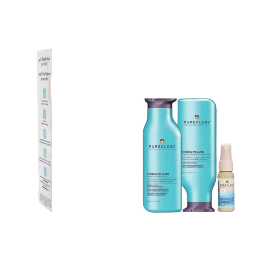 Pureology hair care product set with bottles and packaging on a white background