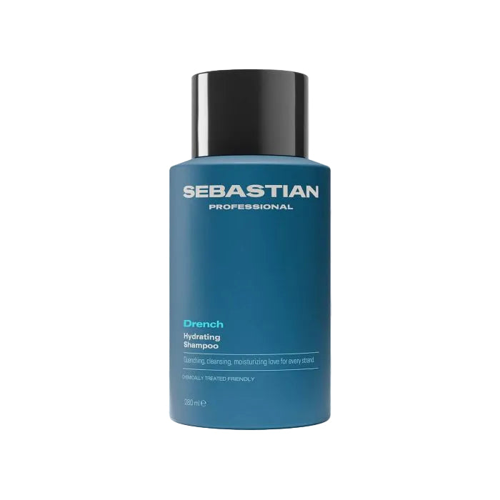 Blue shampoo bottle with black cap labeled 'Sebastian Professional' on a white background.